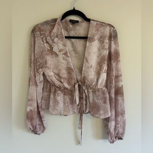 COPY - Dynamite tie front chiffon top, size XS. Light dusty pink & beige.